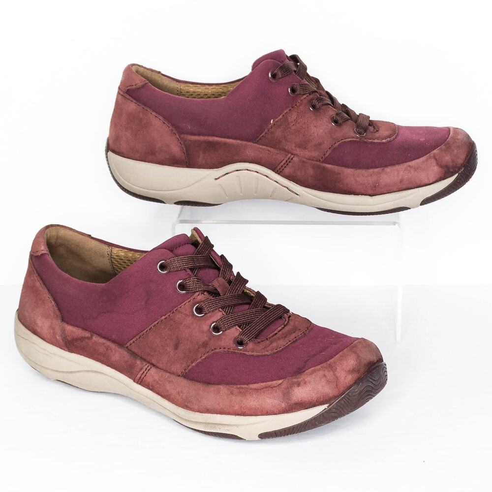 Dansko Women's Hayden Sneaker Suede Walking Shoes Suede Burgundy Size 7.5 8 | AB